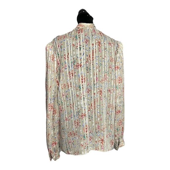 Linea V Button Up Shirt Women's 14 Multicolor Floral Print VTG Secretary Sheer - Picture 4 of 9